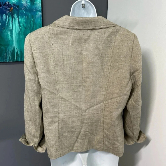 Kasper Blazer Women’s Size 12 Khaki Button 3/4 Flip Cuff Sleeve Corporate Preppy - Picture 6 of 14